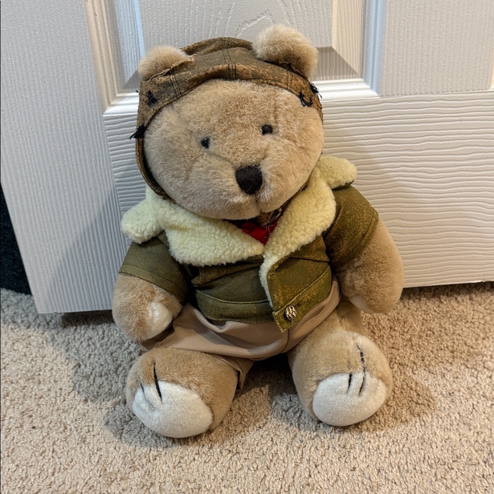 Charming Brown Teddy Bear with Olive Jacket